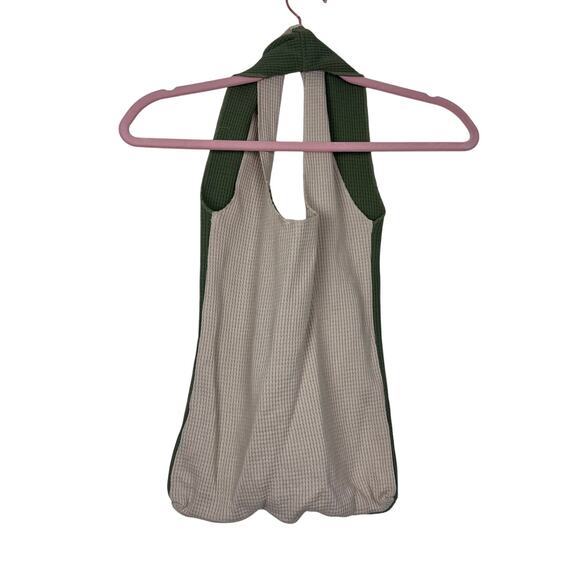 DONNI Two Tone Waffle Knit Tote Bag Olive Green Beige Textured Shoulder Bag - Picture 2 of 2